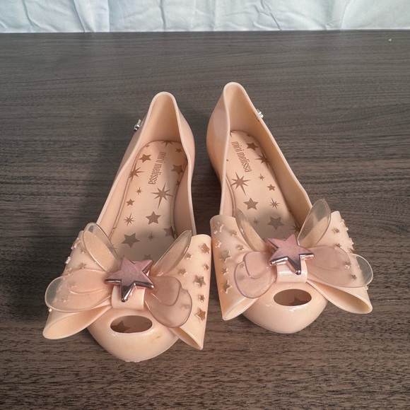Other - Mini Melissa Girls Jelly Shoes Pink Bow & Star Flats, Glitter, size 11